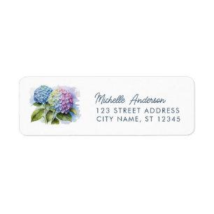 Élégante Adresse de Retour de Hydrangea Aquarelle
