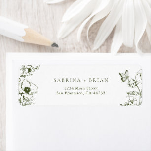 Élégante adresse de retour de mariage florale vert