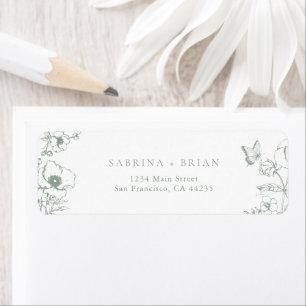 Élégante adresse de retour de mariage florale vert