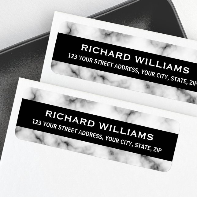 Élégante adresse de retour en marbre noir et blanc (Elegant marble black and white return address label)