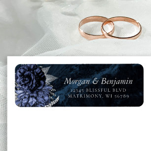 Élégante adresse de retour florale bleu marine arg