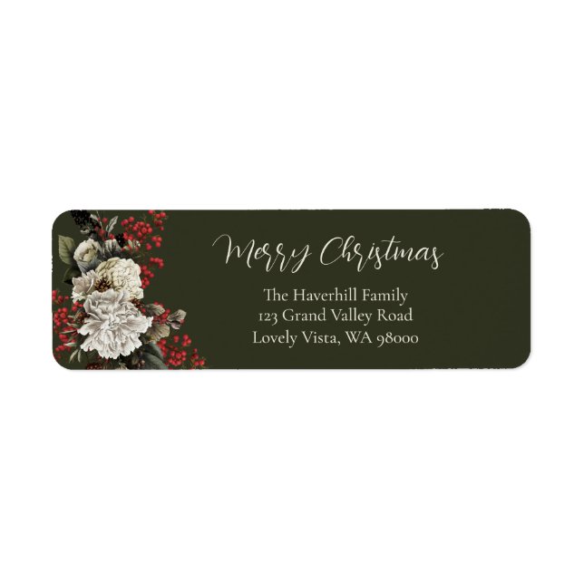 Élégante adresse de retour florale de Noël (Devant)