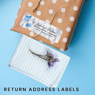 Elégante adresse de retour papillon bleu aquarelle