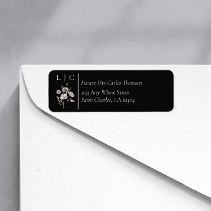 Élégante adresse RSVP noire avec monogramme minima