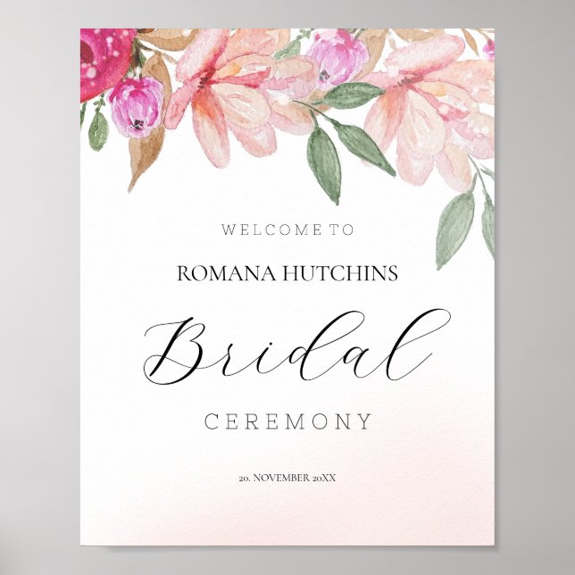 Elégante affiche d'aquarelle florale peinte à la m (Devant)