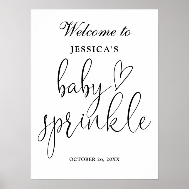 Élégante Affiche de bienvenue d'arrosage pour bébé (Devant)