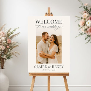 Élégante affiche de bienvenue de mariage photo min