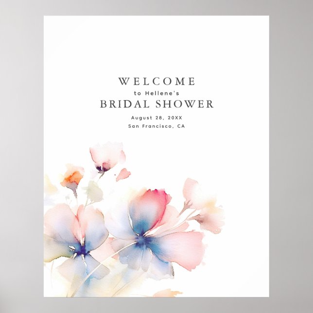Elégante Affiche de bienvenue des fleurs d'aquarel (Devant)