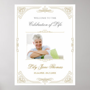 Élégante Affiche de bienvenue funéraire Gold Swirl