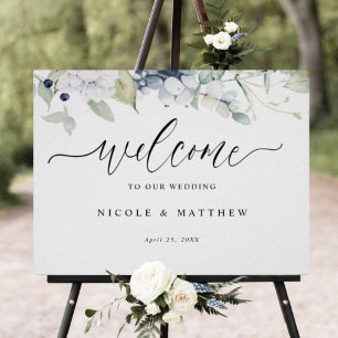 Élégante Affiche de bienvenue Mariage blanche et b