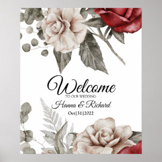 Elégante Affiche de bienvenue Mariage bordeaux et 