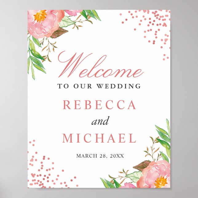 Élégante Affiche de bienvenue Mariage de Confetti  (Devant)