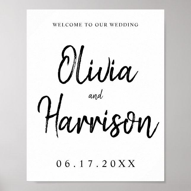 Élégante Affiche de bienvenue Mariage de script (Devant)