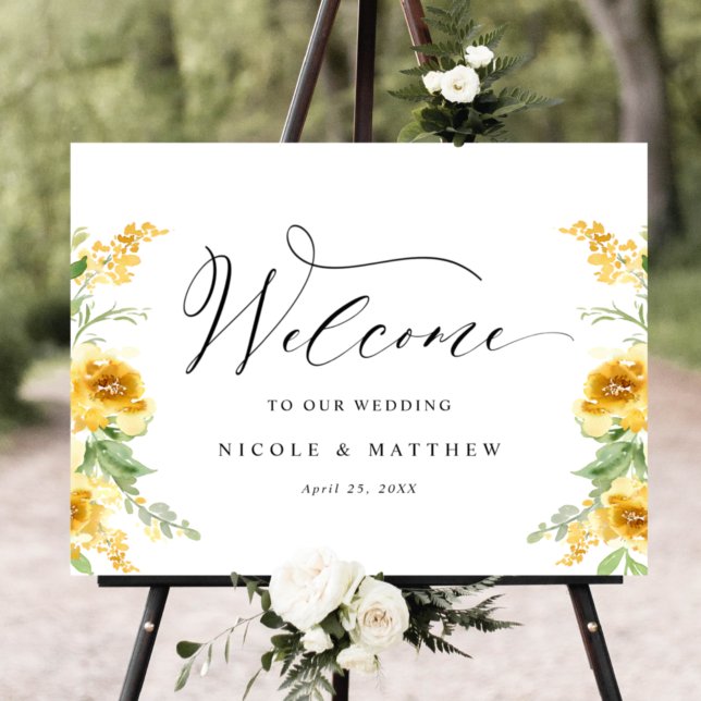 Élégante Affiche de bienvenue Mariage jaune (Créateur téléchargé)