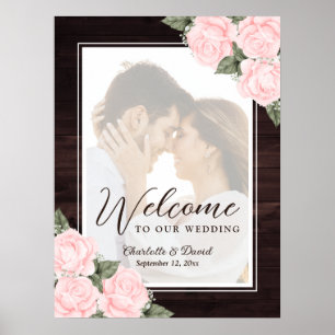 Élégante Affiche de bienvenue photo Mariage rose p