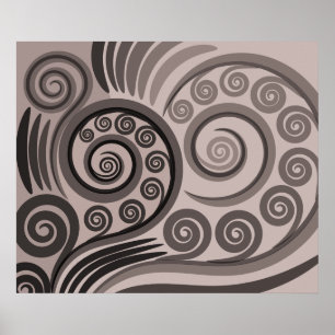 Élégante affiche de boucles pourpre-gris-fern-fron