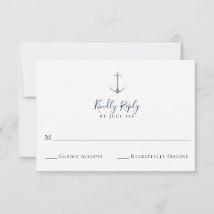 Elégante Ancre Marine Blue Wedding Carte RSVP