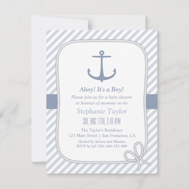 Elégante Ancre Nautique Douche bébé Invitations (Devant)