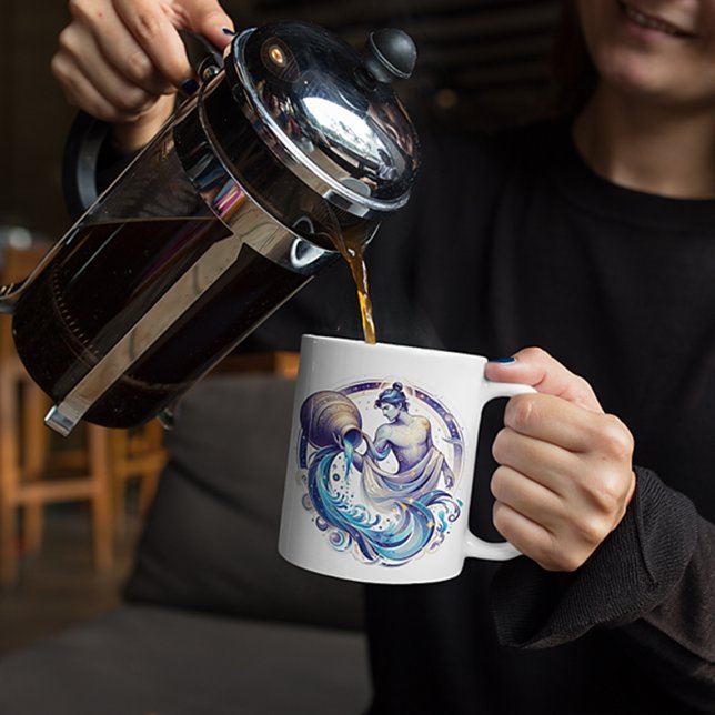 Elégante aquarelle Aquarius Zodiac Mug personnalis (Créateur téléchargé)
