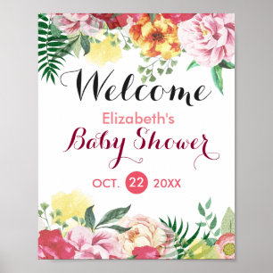Elégante aquarelle Baby shower floral affiche