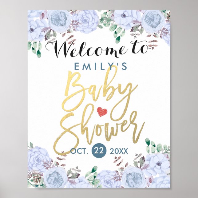 Elégante aquarelle Baby shower Floral Affiche de b (Devant)