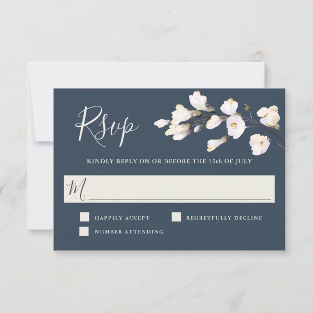 Elégante aquarelle blanche Mariage floral RSVP (Devant)