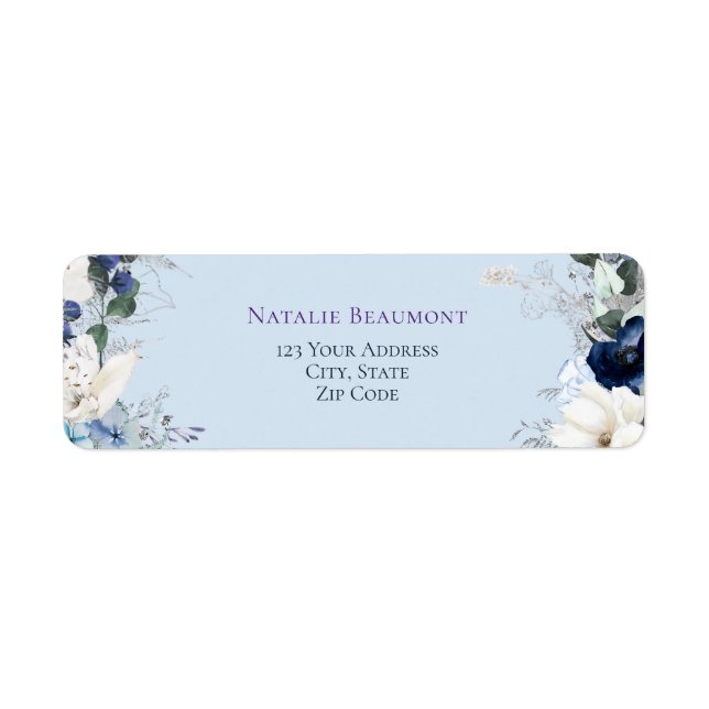 Elégante aquarelle bleu Dusty Floral (Devant)