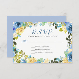 Elégante aquarelle Bleu Jaune Fleur Wreath RSVP