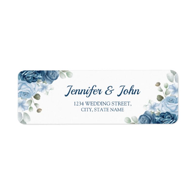 Elégante aquarelle bleu Rose Floral Adresse de ret (Devant)