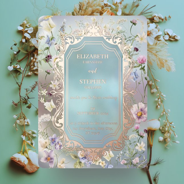 Elégante aquarelle bleue Floral Foil Invitation (Créateur téléchargé)