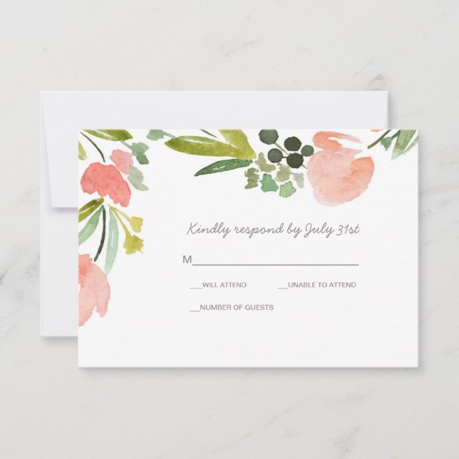 Elégante aquarelle botanique Mariage floral RSVP (Devant)