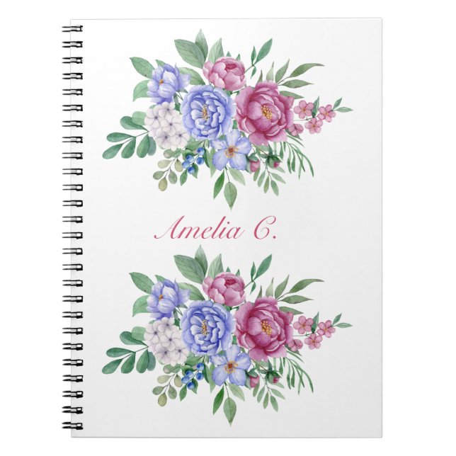 Elégante aquarelle bouquet floral Carnet blanc (Devant)