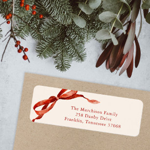 Elégante aquarelle Bow rouge Adresse de Noël