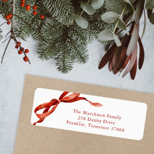 Elégante aquarelle Bow rouge Adresse de Noël