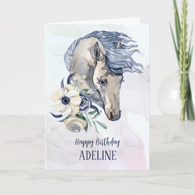 Elégante aquarelle cheval d'anniversaire carte de  (Devant)