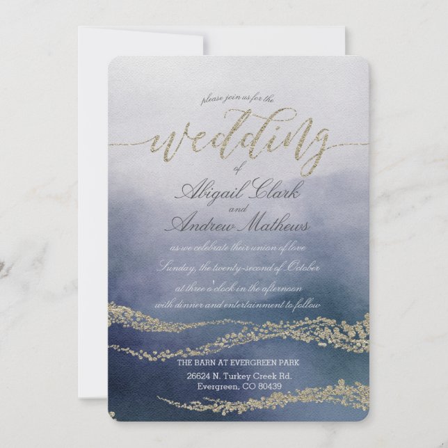Elégante aquarelle dans le Faire-part de mariage d (Devant)