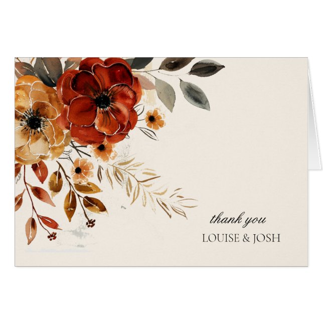 Elégante aquarelle d'automne Mariage Floral Merci (Devant Horizontal)