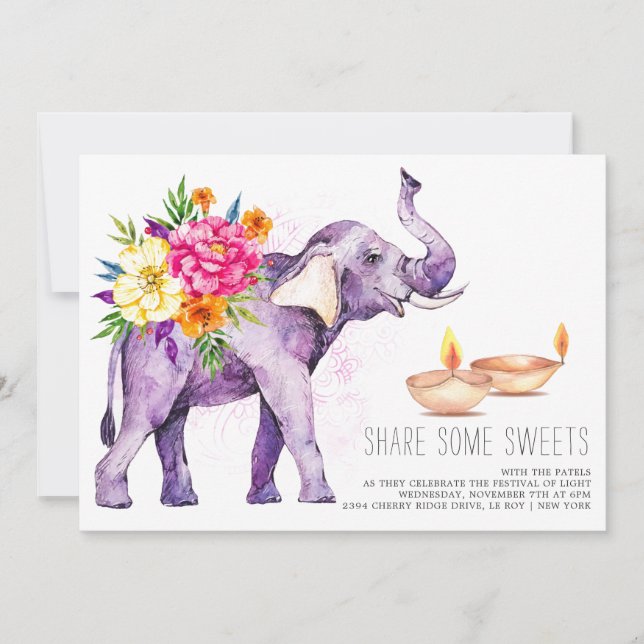 Elégante aquarelle Diwali Festival Invitation (Devant)