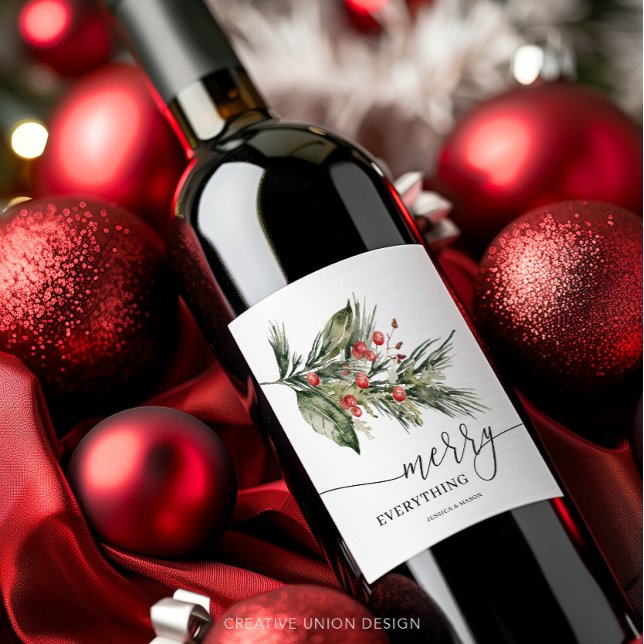 Elégante aquarelle Étiquette de vin de Noël (Créateur téléchargé)