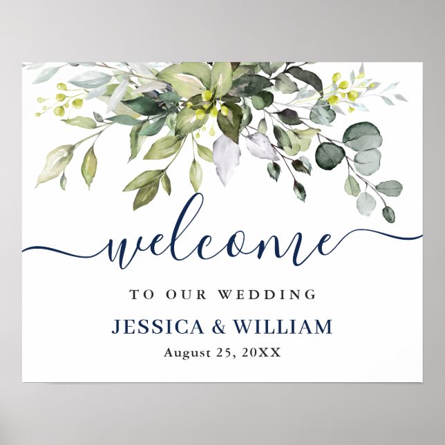 Elégante aquarelle Eucalyptus Mariage Affiche de b (Devant)