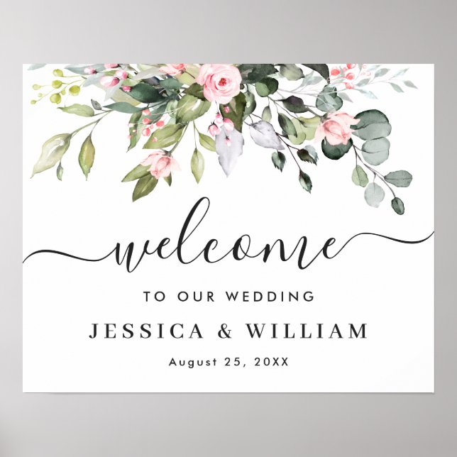 Elégante aquarelle Eucalyptus Mariage Affiche de b (Devant)
