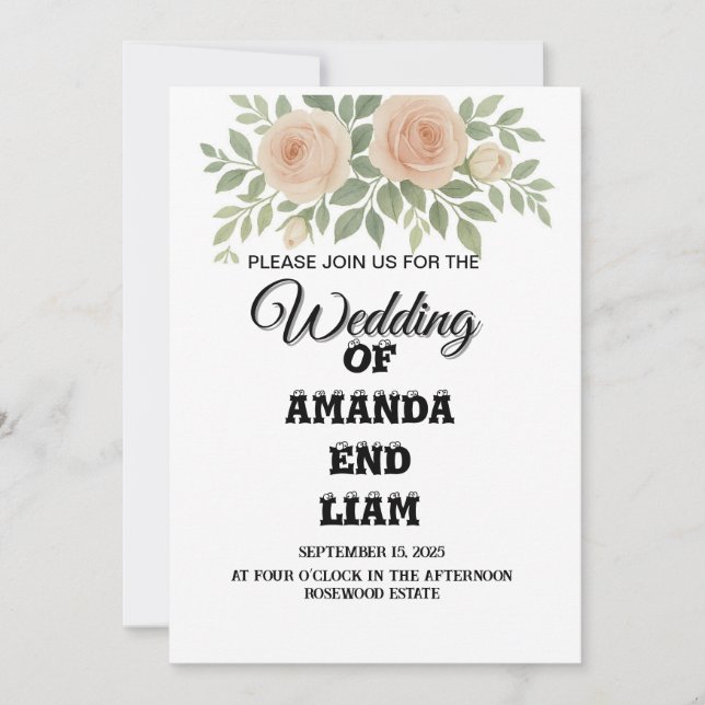 Elégante aquarelle Faire-part de mariage florale - (Devant)