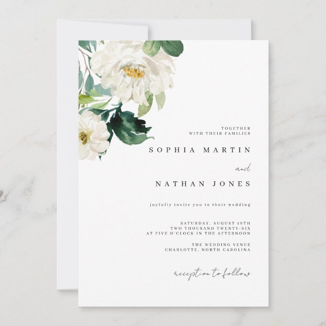 Elégante aquarelle Faire-part de mariage verdoyant (Devant)