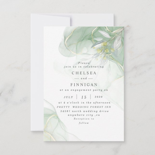 Elégante aquarelle Faire-part de mariage verdoyant (Devant)