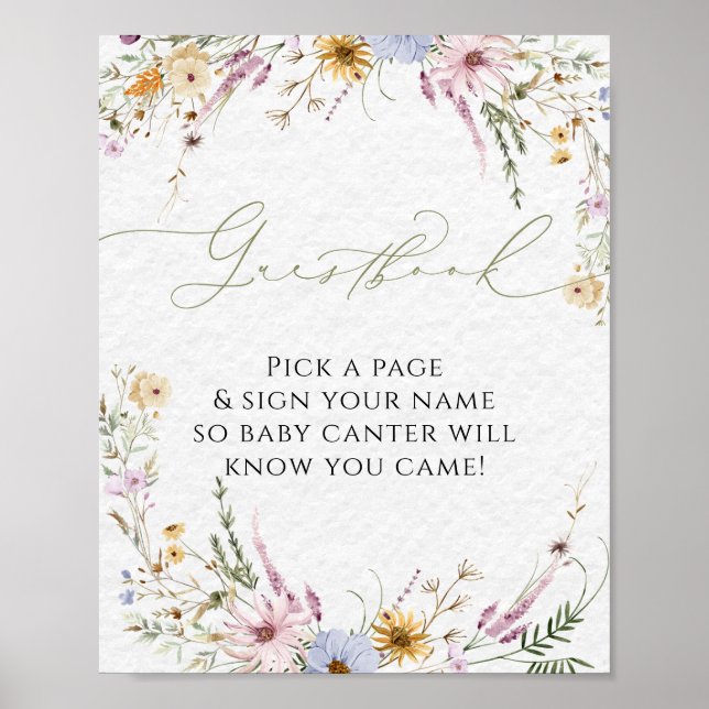 Elégante aquarelle Fleur sauvage Guestbook Poster (Devant)