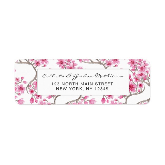 Elégante aquarelle fleurie de cerisiers roses (Devant)