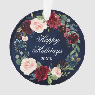 Elégante aquarelle fleurie Wreath Joyeuses vacance