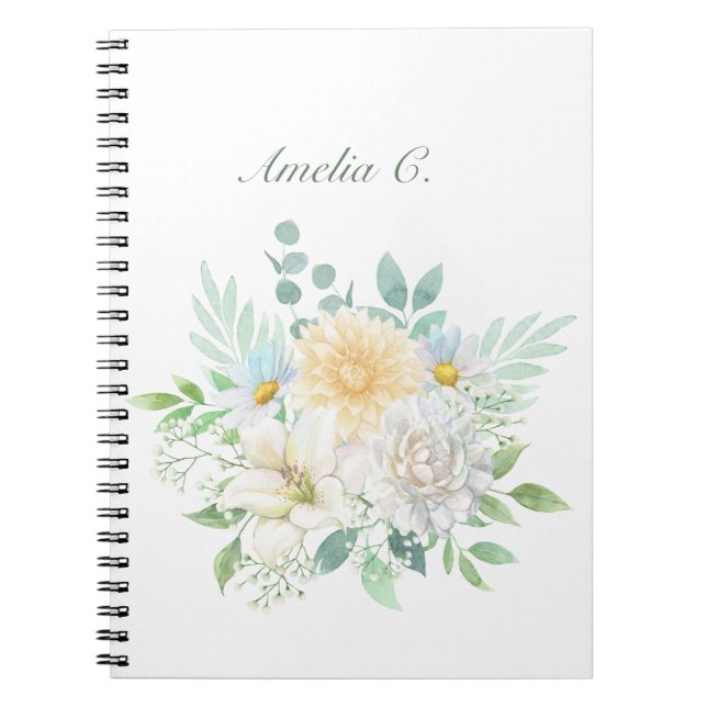 Elégante aquarelle Floral Carnet blanc (Devant)