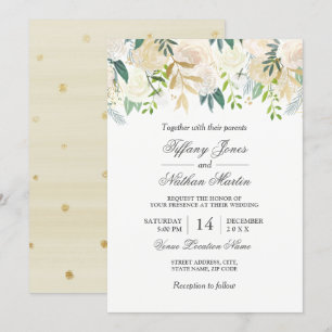 Elégante aquarelle Floral Gold Faire-part de maria