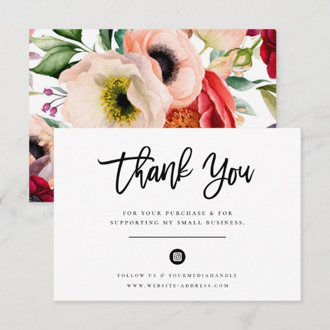 Elégante aquarelle Floral Merci d'affaires  (Devant / Derrière)